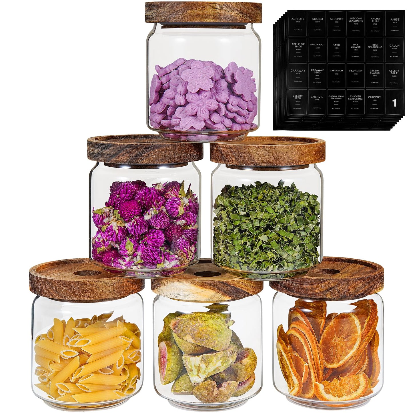 Patoper Airtight Glass Jars with Wooden Lid Glass Spice Jar Round Glass Storage Canister for Pantry Sugar Tea Coffee Bean Nuts Cookies Bath Salts (900ML*2PACK)