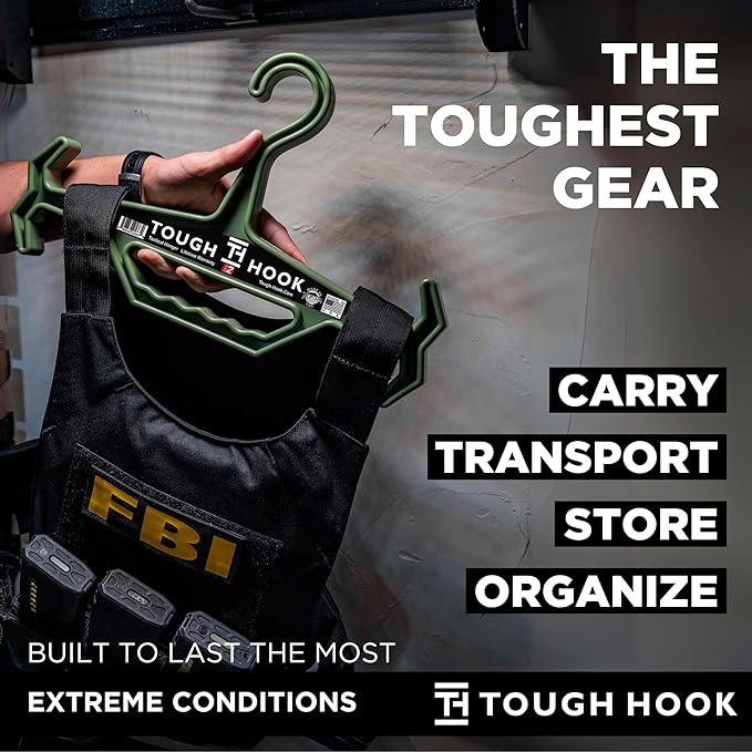 Tough Hook Original Heavy Duty Hangers – The Superhero of Hangers USA-Made, Anti-Slip ABS Resin Tactical Hanger for Police Gear, Scuba Gear & Dive BCD – DuraResin 200-lb Cap Wetsuit Hanger, 1 Gray