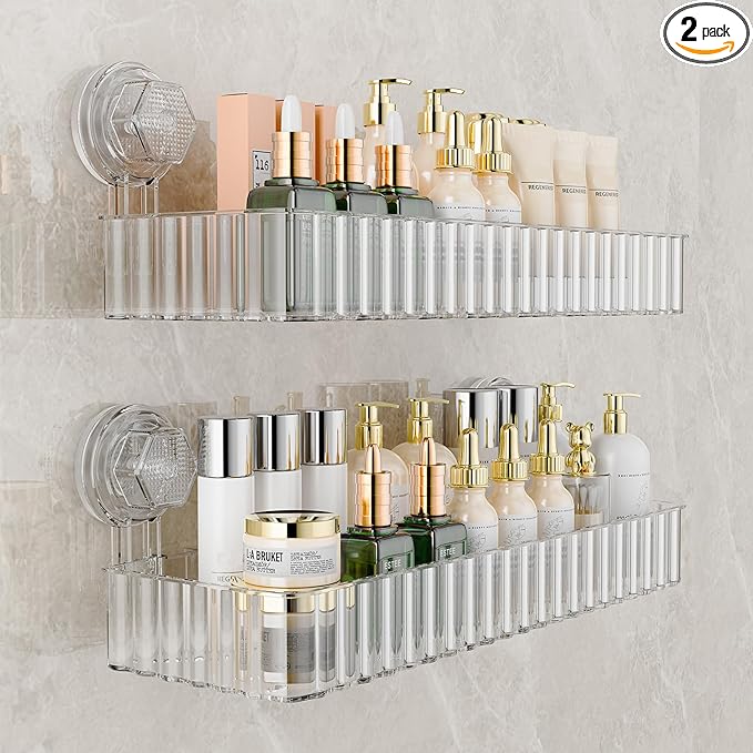 Shower Caddy Suction Cup Bathroom Shower Organizer for Bathroom Storage Home Decor & Kitchen No Drilling Large Capacity Removable and Reusable Shower Shelves for Inside. (clear, square)