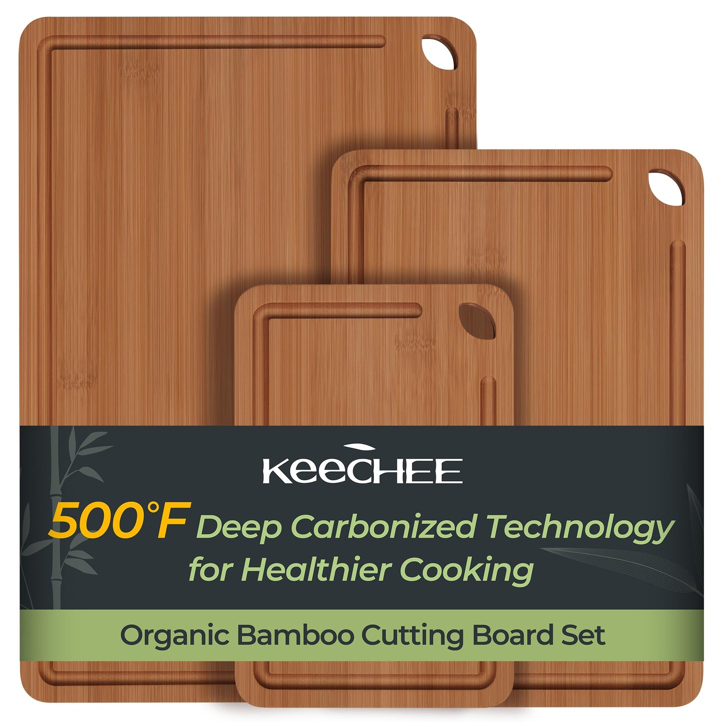 Keechee Charcuterie Board Carbonized Bamboo XL With Built-In Handles & Deep Juice Groove For Gourmet Chefs – XL (18x12) – Ideal For Meat & Cheese
