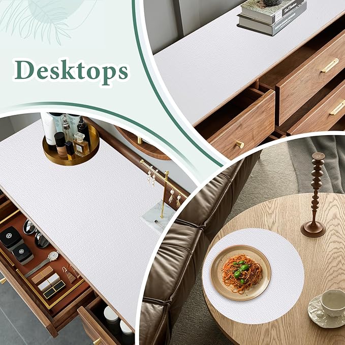 Drawer and Shelf Liner for Kitchen Cabinet: 12 in X 30 Ft Non Slip Waterproof Shelf Paper Non Adhesive Refrigerator Liners White Easy Liners for Bathroom Cupboard with Knife Tape Measure