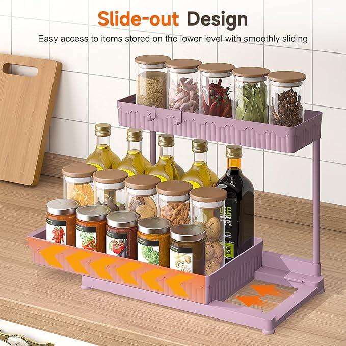 3 Pack Multi-Purpose Under Sink Organizers and Storage, 2026 L-Shaped Pull Out Cabinet Organizer for Bathroom & Kitchen, Under Cabinet Organizer with Hooks Hanging Cup, Pink, 14.85 inch