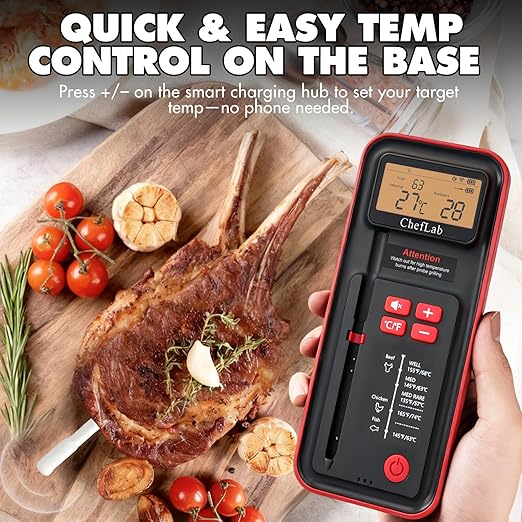 ChefLab AI Digital Meat Thermometer, 500 ft Long Range Bluetooth Grill Thermometer for Smoker, Oven, BBQ, Digital Food Thermometer for Kitchen Cooking (Single Probe)