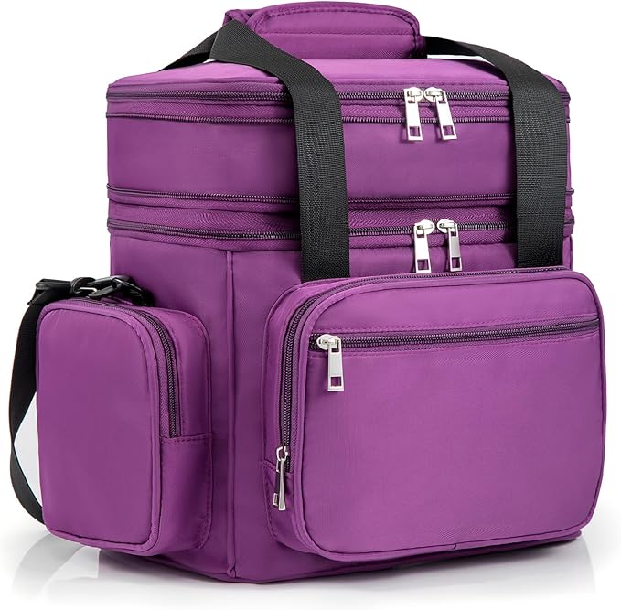 Expandable Insulated Lunch Box, Large Lightweight Lunch Cooler Bag Leakproof Lunch Pail for Women Adults Work Office Outdoor Picnic Trips,16L,Purple
