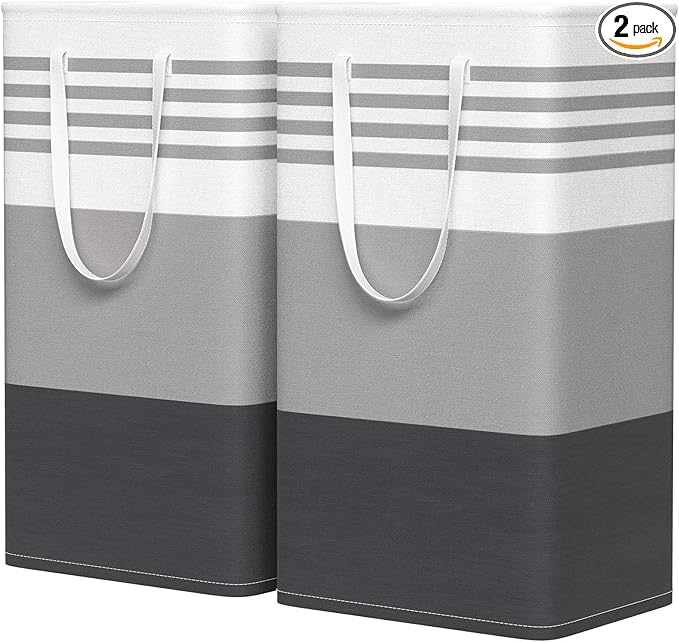 WOWBOX 2 Pack Laundry Hampers Baskets, Freestanding Dirty Clothes Hampers with Reinforced Handles & Cross Stitch & Waterproof Coating, for Laundry Bedroom Bathroom, 2 x 88L