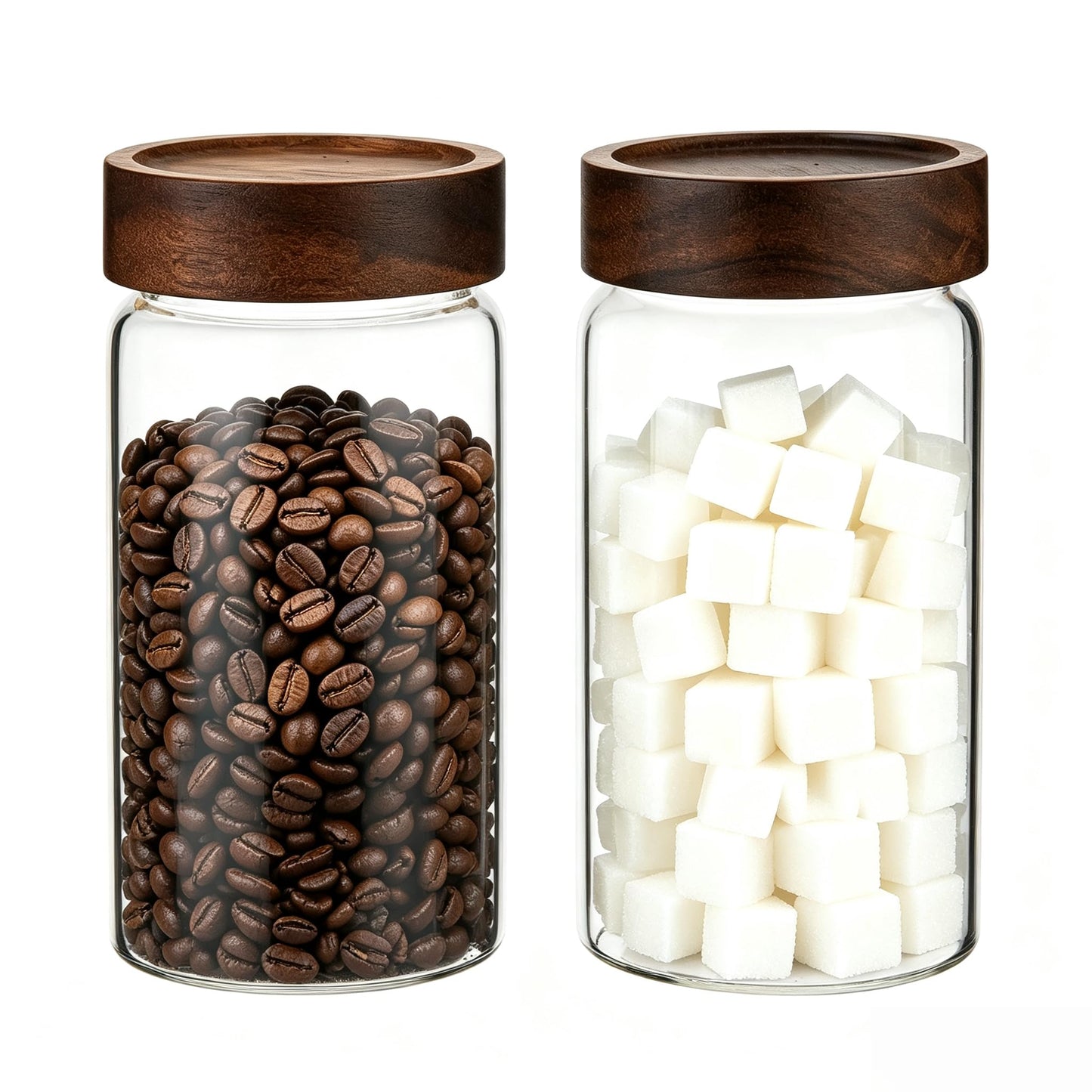 Patoper Airtight Glass Jars with Wooden Lid Glass Spice Jar Round Glass Storage Canister for Pantry Sugar Tea Coffee Bean Nuts Cookies Bath Salts (900ML*2PACK)