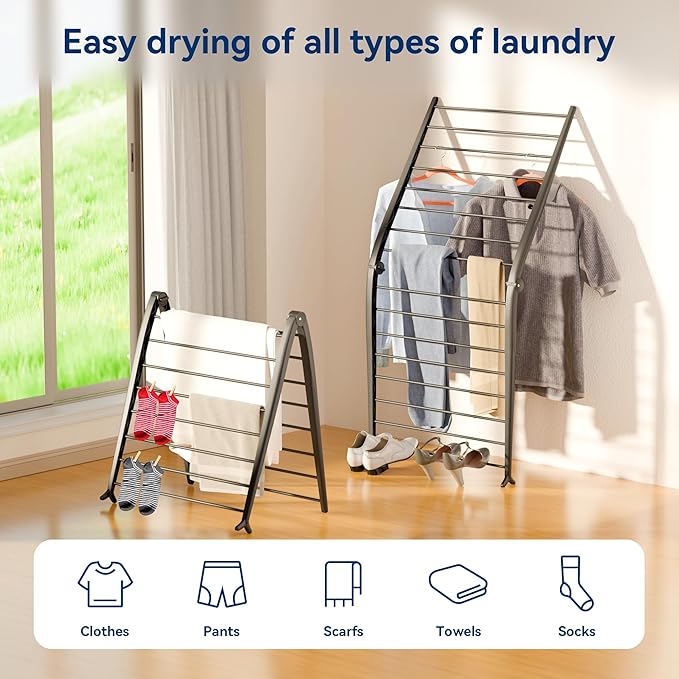 Whitmor Spacemaker Folding Drying Rack, Indoor Clothes Organizer with Patent-Pending Design, Space Saving, 6" L x 26" W x 51.5" H, Black