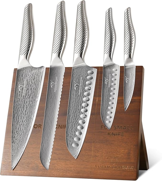NANFANG BROTHERS® 10 Pieces Damascus Kitchen Knife Set, High Carbon Stainless Steel Damascus Steel Chef Knife Set, Stainless Steel Ergonomic Handle for Chef, with Built-in Sharpening Rod NF