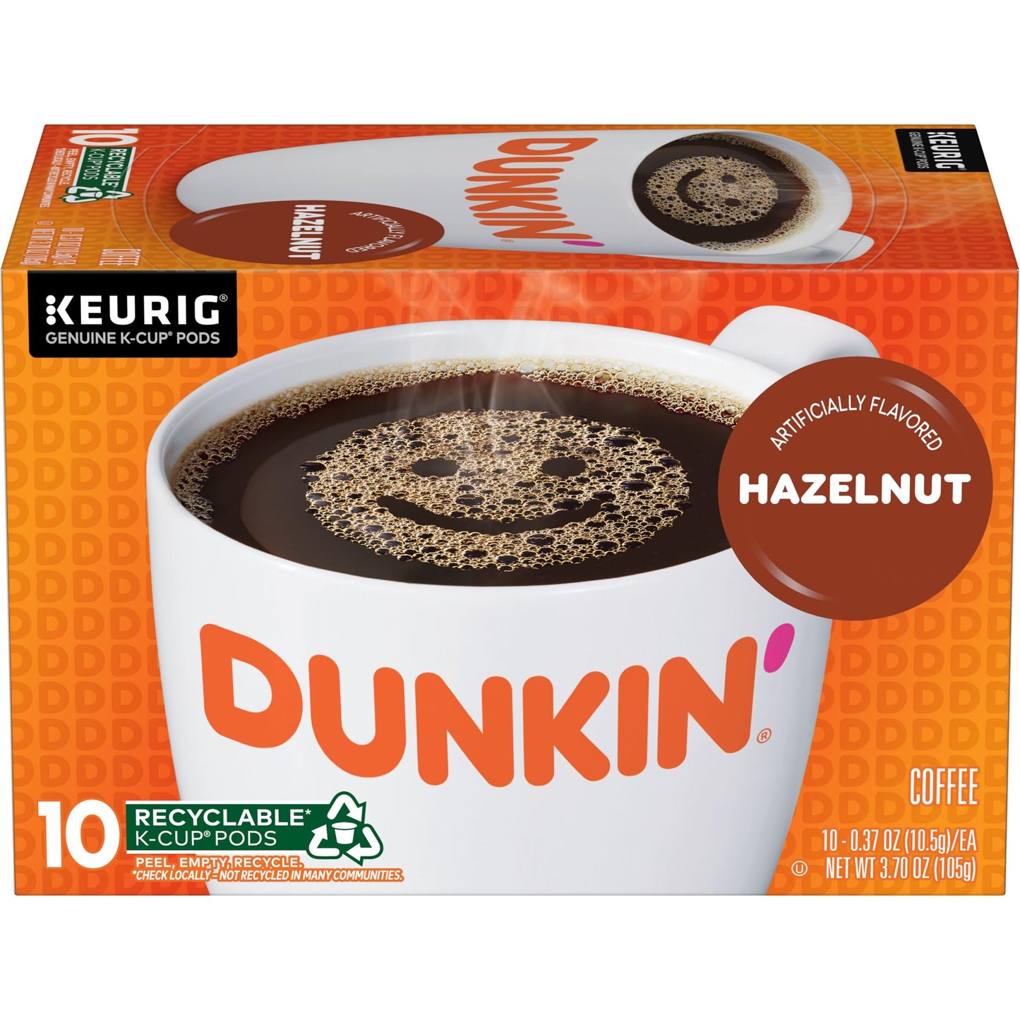 Dunkin’ Hazelnut Artificially Flavored Coffee, Keurig K-Cup Pods, 10 Count
