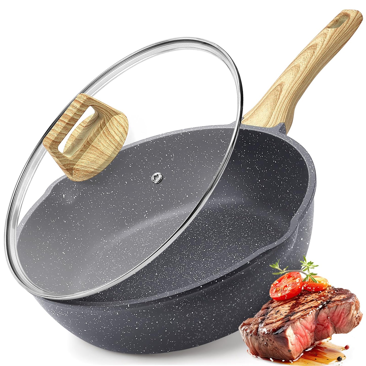 GiPP Ceramic Nonstick Deep Frying Pan Skillet, 12" Saute Pan with Lid, Induction Cookware Non Stick Cooking Pan, PTFE PFOA PFOS APEO Free,White