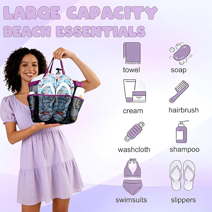 Attmu Mesh Shower Caddy Portable, Quick Dry Hanging Shower Tote Bag for College Dorm Room Essentials, Large Capacity Shower Caddy Dorm for Bathroom Gym Swimming