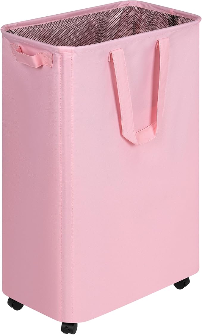 efluky Slim Laundry Hamper with Wheels, Rolling Laundry Basket for Clothes, Small Laundry Basket for Bedroom, Dorm and Laundry Room, 75L (19.8 Gallons) Pink