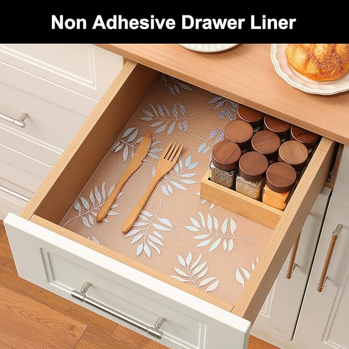 Cooyes Shelf Liner – Premium Non-Adhesive Cabinet & Drawer Liner for Kitchen – Waterproof Shelf Paper with Modern Pattern – Durable EVA Cabinet Mat – Easy to Cut （17.5" W x 78.7" L）