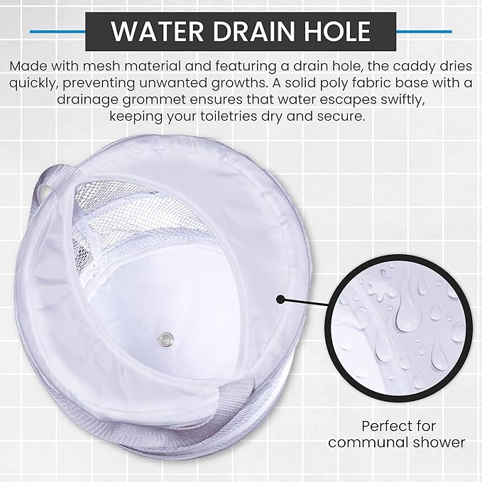 Handy Laundry Foldable Shower Caddy - Collapsible, Portable, Drainage Hole, Carry Handle, Large Compartments, Great Organizer for Camp, Travel, Gym, and Dorm (White)