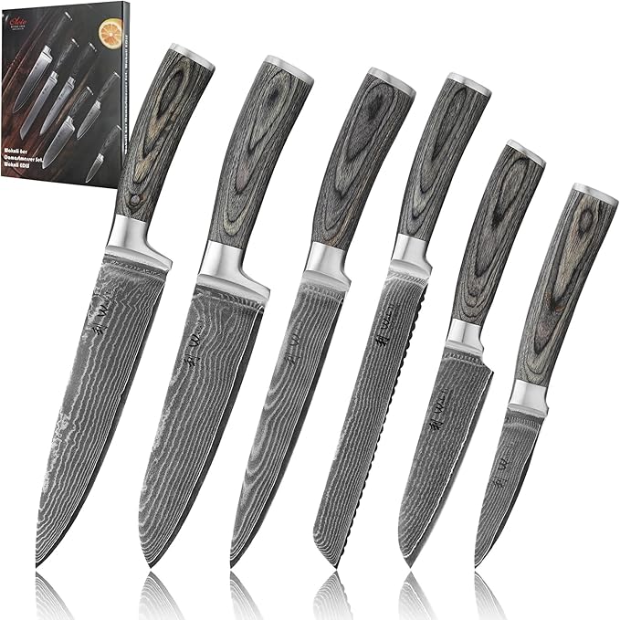 Wakoli EDIS Chef Knife Set, 5-Piece VG10 Damascus Steel, Wooden Gift Box