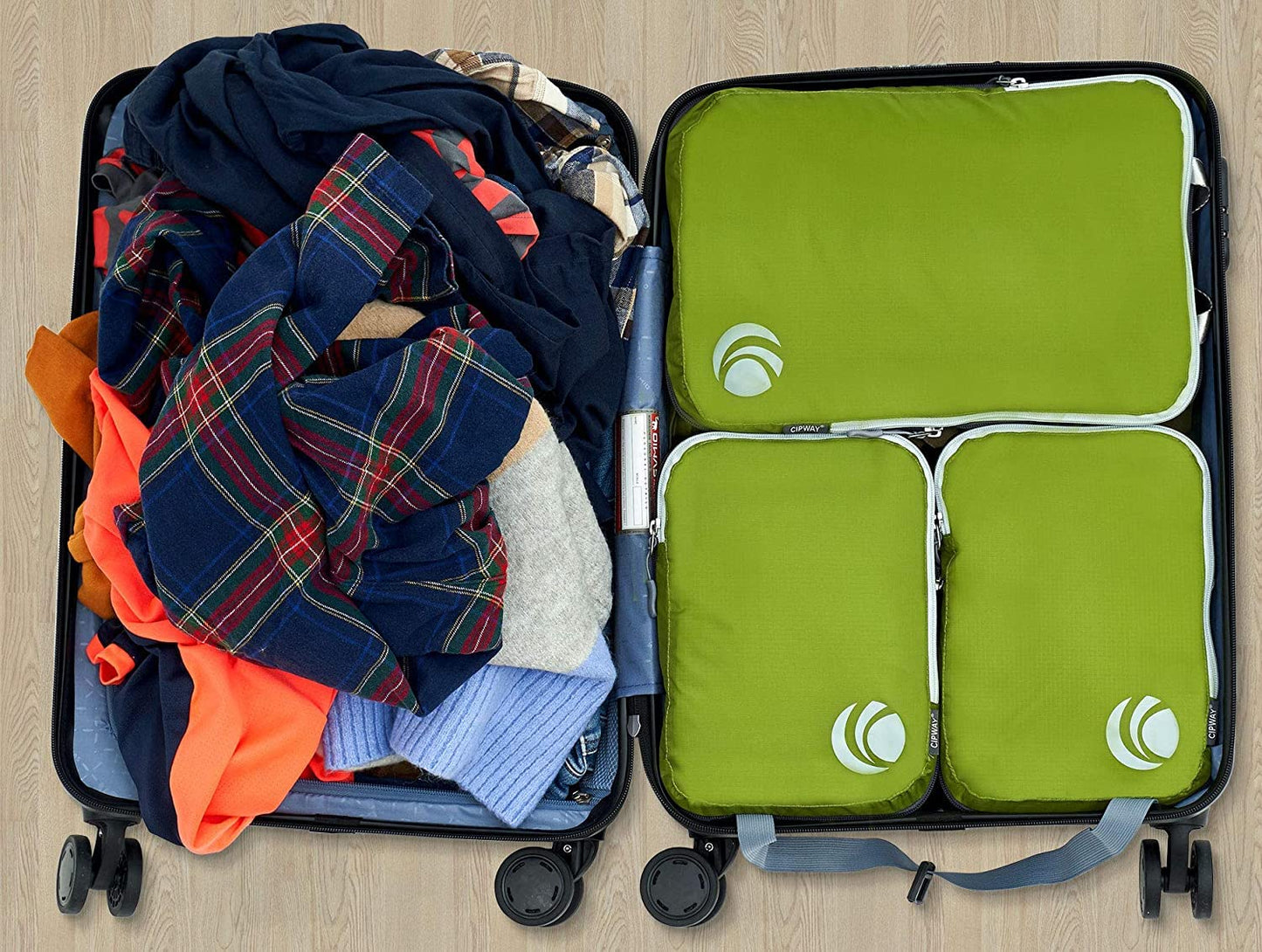 Cipway Compression Packing Cubes Set, Ultralight Expandable Travel Packing Organizers for Carry on Luggage (Green 3pcs)