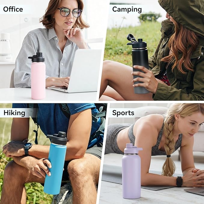 24 oz Insulated Water Bottle with Handle, 304 Stainless Steel Water Bottles with Wide Mouth, Double Wall Vacuum Sports Water Bottle, BPA Free, Keep Cold and Hot, Monster Blue