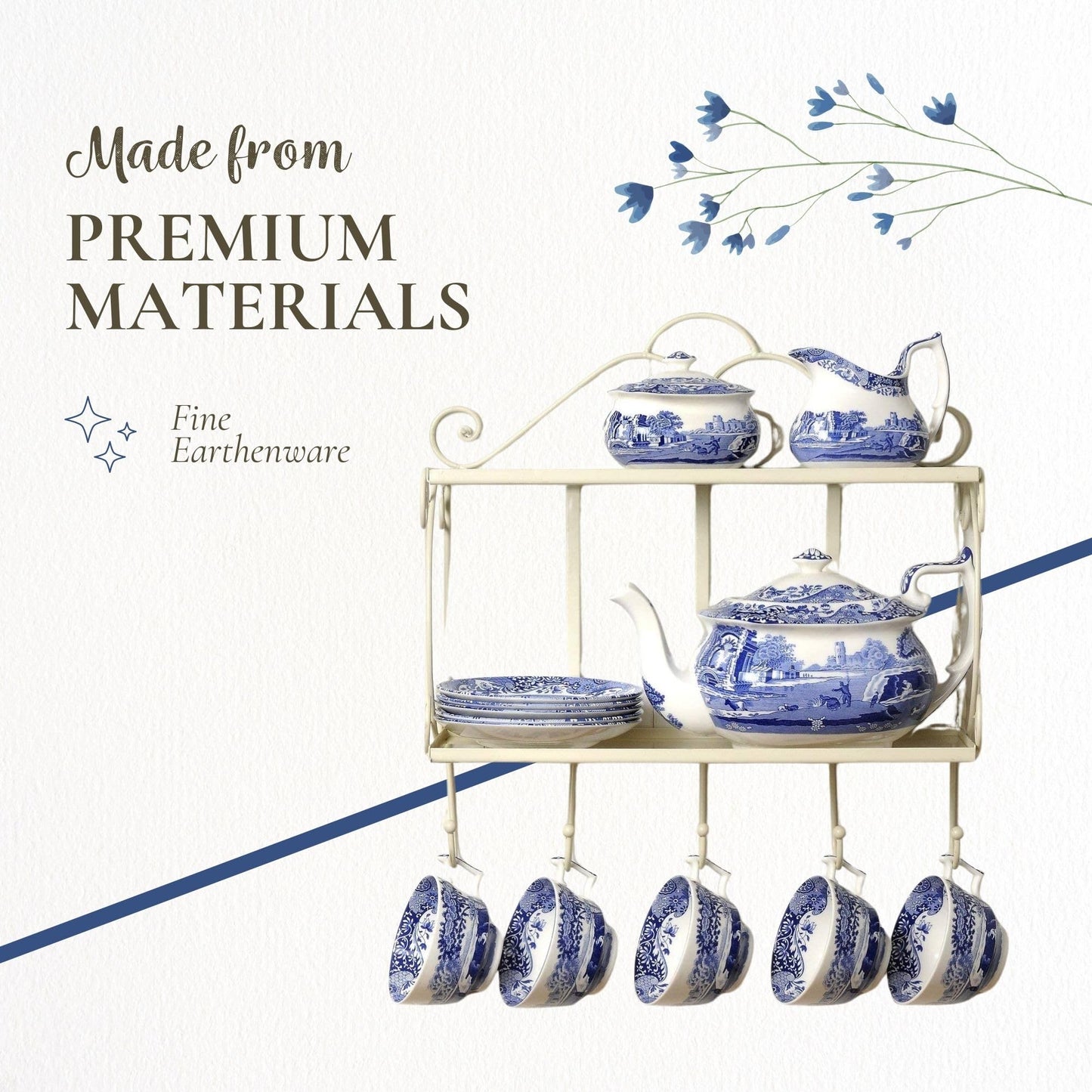 Spode Blue Italian Dip Bowl Set of 3 - 5-Inch Porcelain Bowls with Oriental Design, Dishwasher & Microwave Safe Tableware for Dip, Side, Appetizers, Dessert - Blue & White Dinnerware