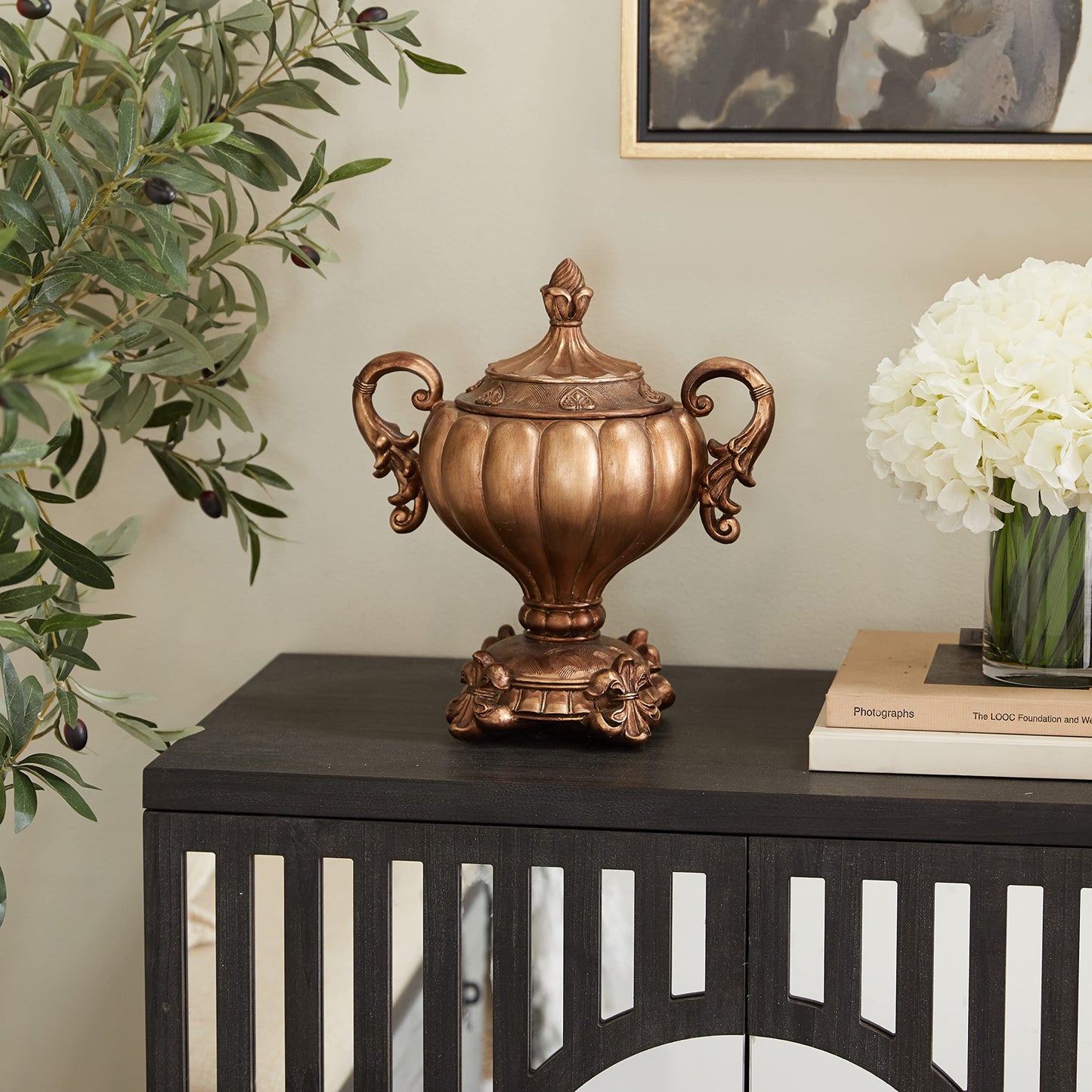 Deco 79 Polystone Solid Decorative Jars, 12" x 8" x 13", Bronze