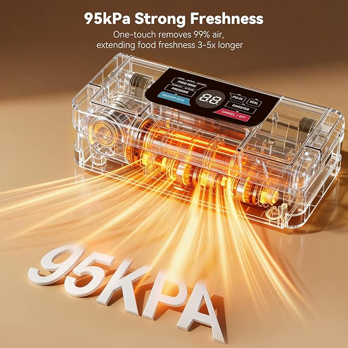 95kPa Vacuum Sealer for Food, 10-in-1 Vacuum Sealer Machine