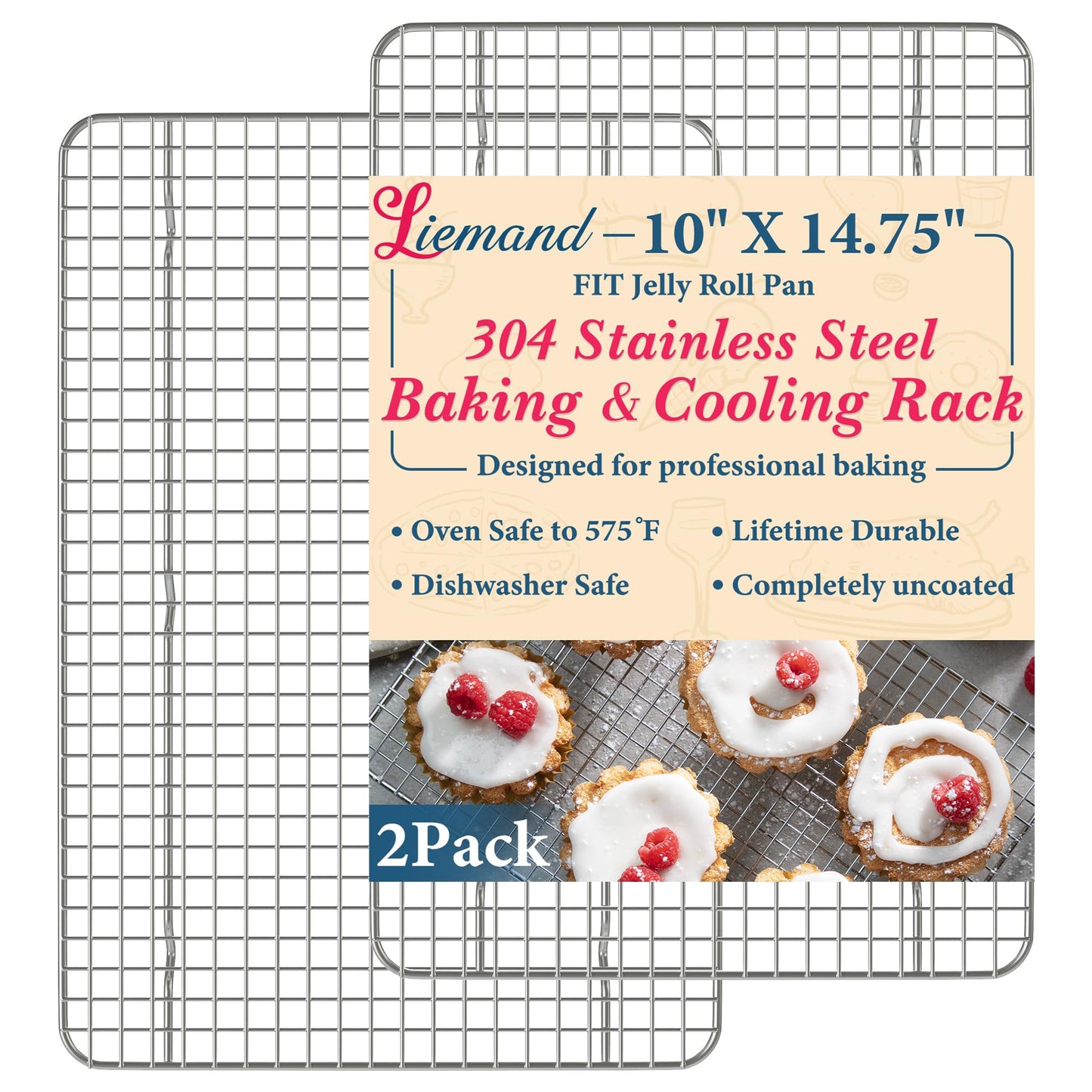Cooling Racks for Cooking and Baking - 8.5"x12" Oven Safe Premium Stainless Steel Heavy Duty Baking Rack Tight-Wire, Fits Quarter Sheet Pan for Roasting & Grilling & Cooking - Set of 2