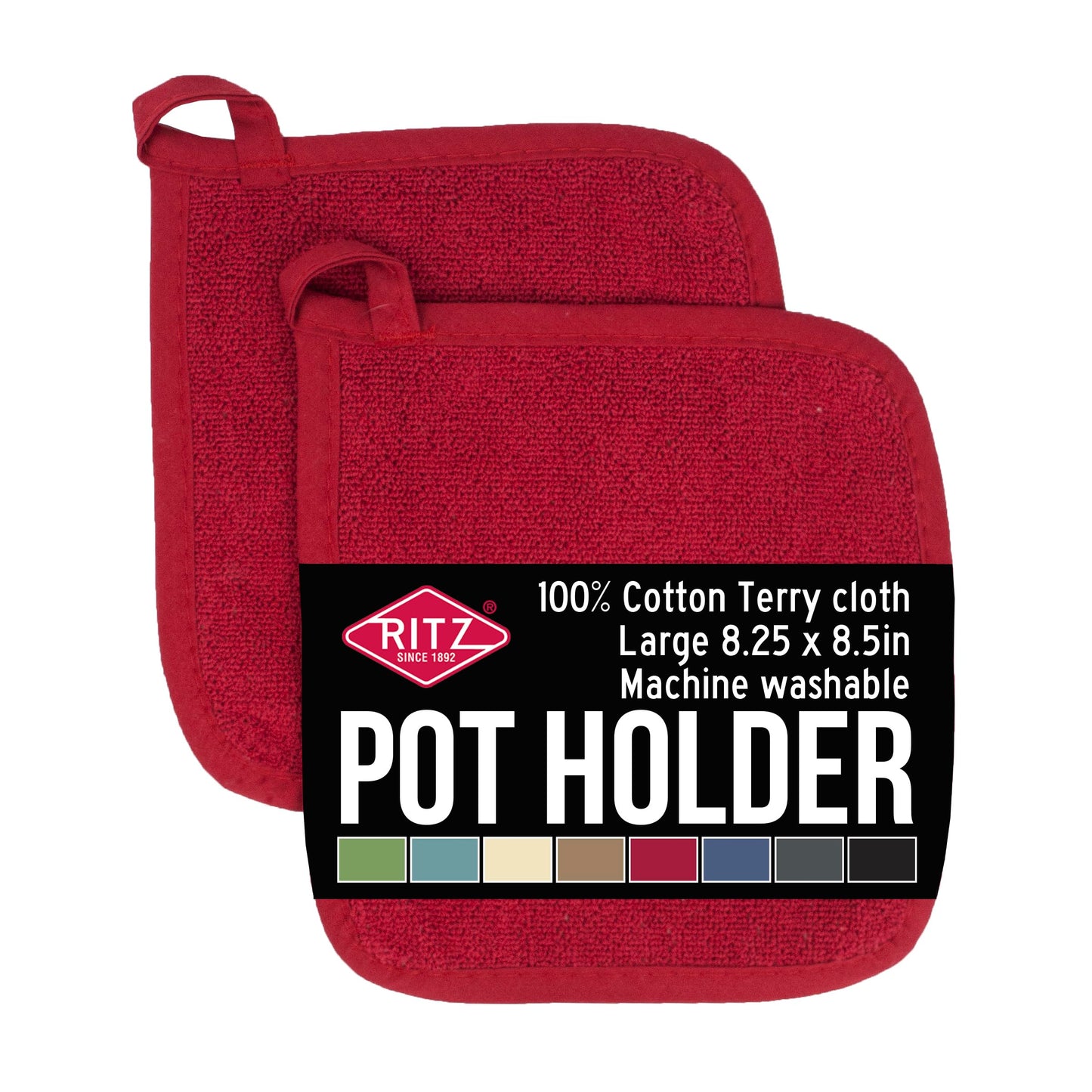 RITZ Terry Potholder & Hot Pad: Unparalleled Heat Resistant, Durable 100% Cotton – Ergonomically Designed for Optimal Grip – Easy-Care Machine Washable – 2-Pack, Latte