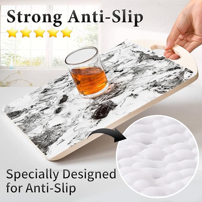 Drawer and Shelf Liner for Kitchen Cabinet: 17 in X 20 Ft Non Slip Waterproof Shelf Paper Non Adhesive Refrigerator Liners Grey and White Marble Easy Liners for Bathroom with Knife Tape Measure