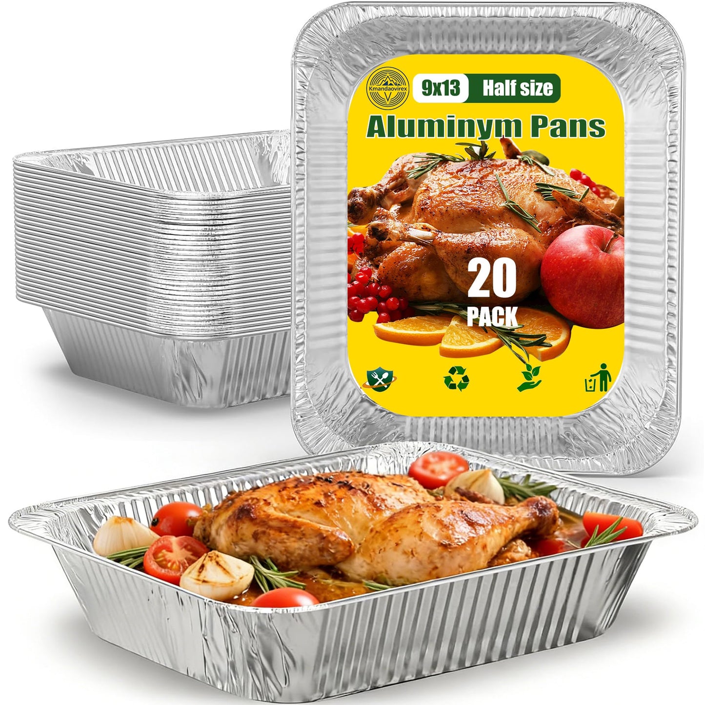 Aluminum Baking Pan Half-Size, 9x13 Inches, Heavy-Duty Disposable Aluminum Foil Pan, Deep Baking Pan Suitable for Cake Baking, Cooking, Roasting, Heating, and Steaming Meal Tray (10 PACK)