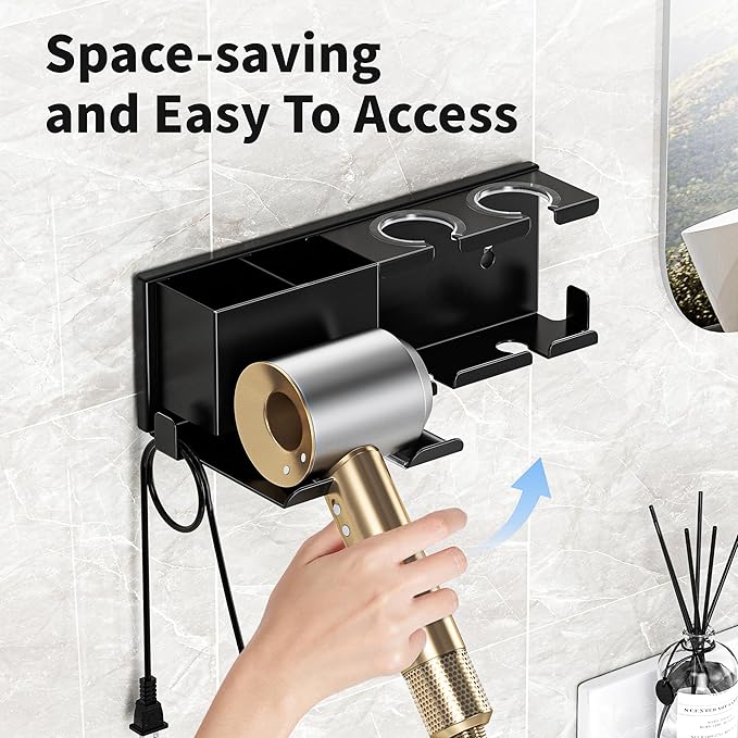 Hair Dryer Holder, Hair Tool Organizer, Blow Dryer Hanger Wall Mount for Dryer Hook, Bathroom Space-Saving Blow Dryer Organizer, Curling Irons Storage Wall Mounted