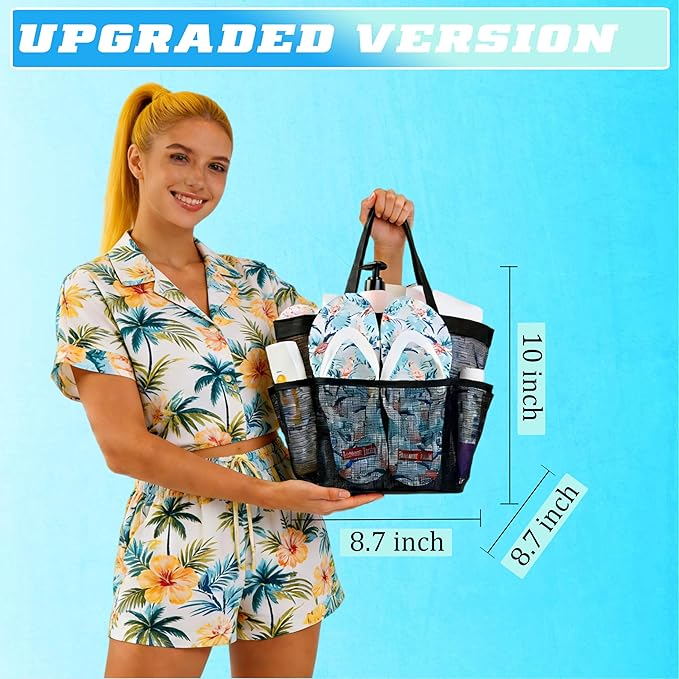 Attmu Mesh Shower Caddy Portable for College Dorm Room Essentials with 8 Pockets, Hanging Caddy Dorm Basket, Quick Dry Shower Bag for Bathroom