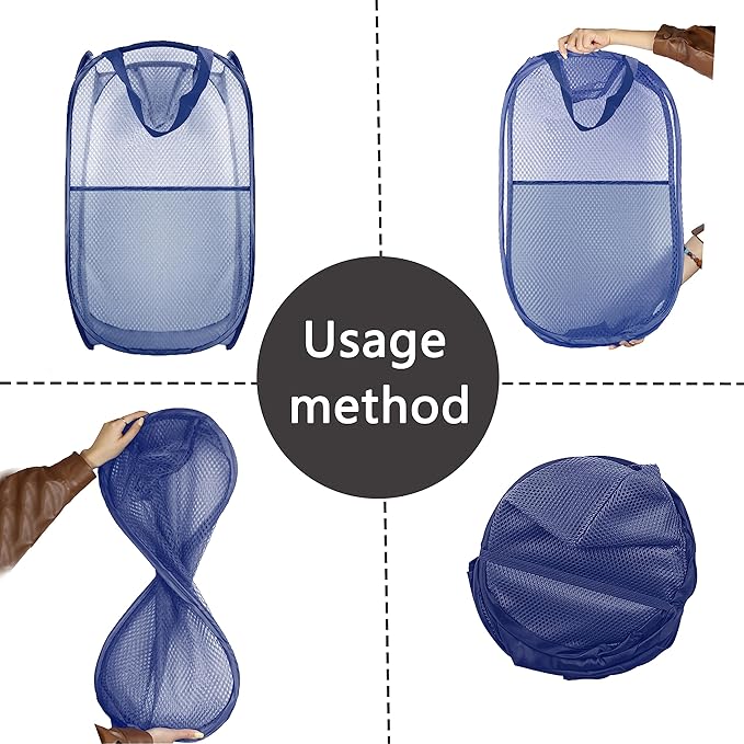 Collapsible Pop Up Laundry Hamper, Extra Large Mesh Foldable Laundry Basket Bag, 28" x 16" x 16", 2 Pack (Black + Blue)
