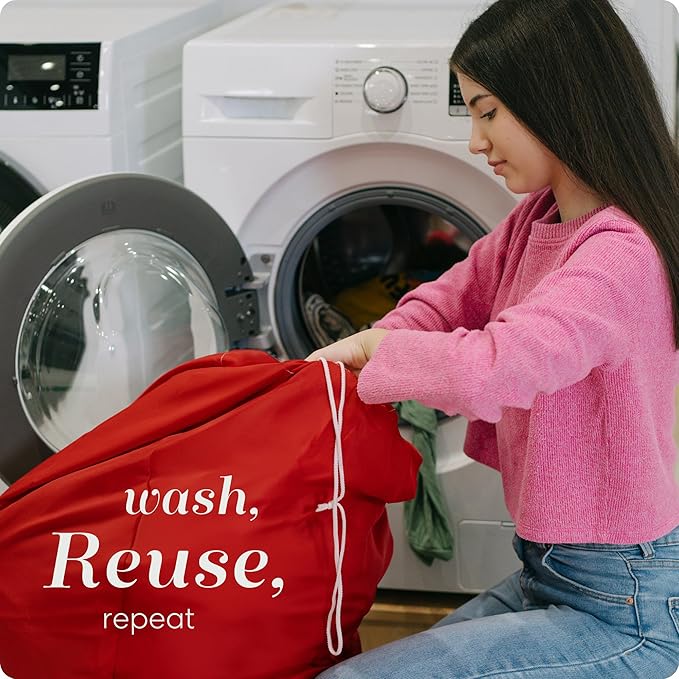 Handy Laundry Bag Shoulder Strap Extra Large - Drawstring Locking Closure, Durable Material, Heavy Duty Stitching, Hands Free Carrying - Perfect College Dorm (Red, 30" x 40")