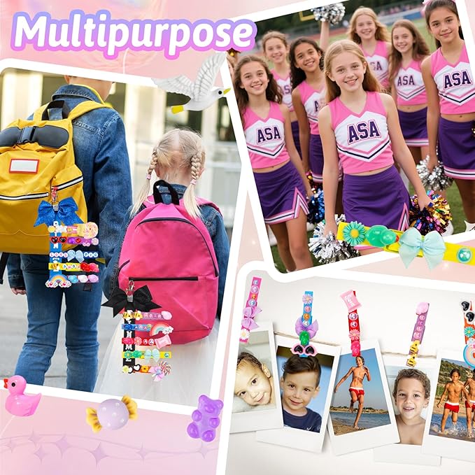 80 Set Cheer Pins Spirit Clips Clothes Wooden Pins for Backpacks Include 90 Mini Resin Animals 30 Mini Bows 500 Beads Cheer Clothespins Decorations Ribbon Team Classroom Cheer Gifts Bulk（Colorful）