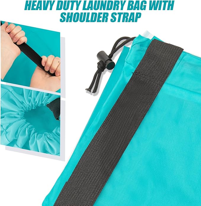 Heavy Duty Laundry Bag with Strap,2 Pack Travel Laundry Bags for Dirty Clothes,24" x 36" Large Laundry Bag for Traveling,Camping,Dorm (Cyan + Gray)