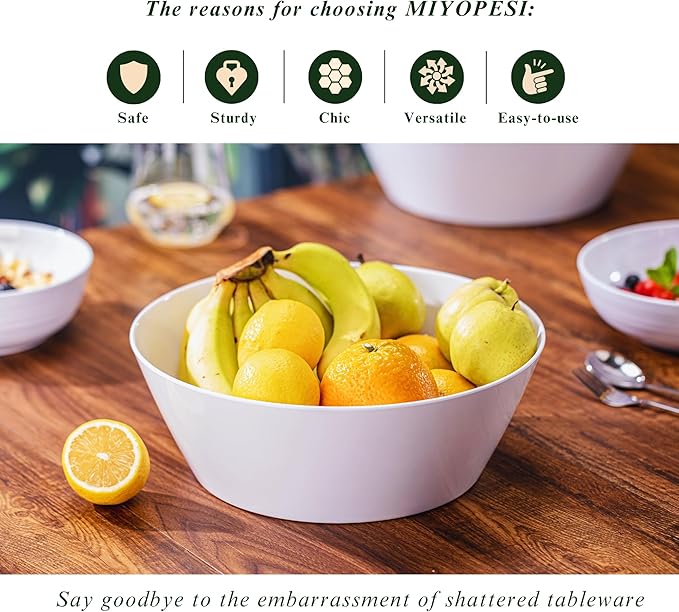 MIYOPESI 11.5-Inch Melamine Mixing Bowls (Set of 2) - Unbreakable and Reusable Large Serving Bowls, Stackable and Dishwasher-Safe - Versatile for All Meals