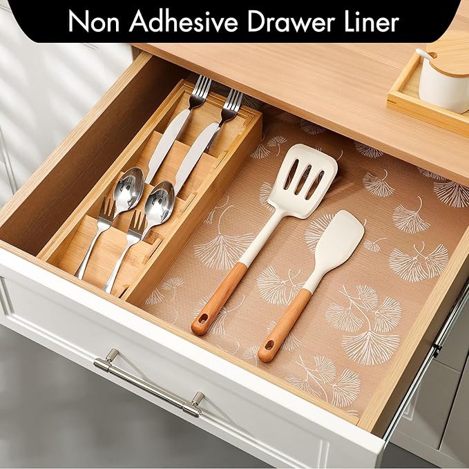 Cooyes Shelf Liner, Non Adhesive Drawer and Cabinet Liner, EVA Washable Oil-Proof Shelf Paper for Kitchen Cabinets, Refrigerator, Storage, Desks with Modern Pattern（23.6" W x 236" L）