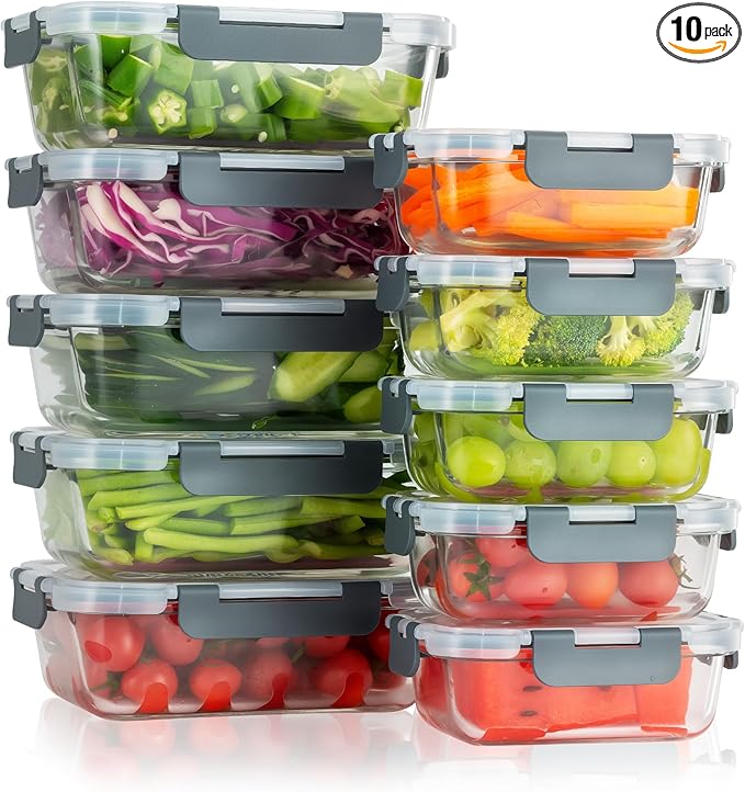 WWWYH.DSS 5 PACK 36 oz Glass Storage Containers with Lids, Grey