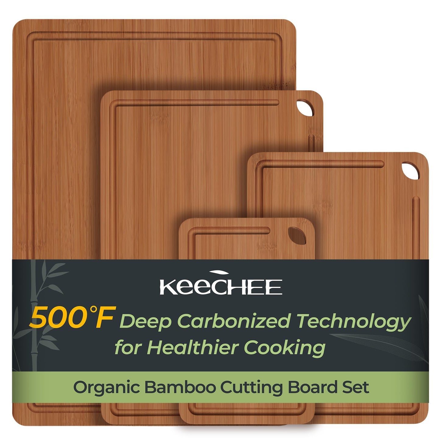 Keechee Charcuterie Board Carbonized Bamboo XL With Built-In Handles & Deep Juice Groove For Gourmet Chefs – XL (18x12) – Ideal For Meat & Cheese
