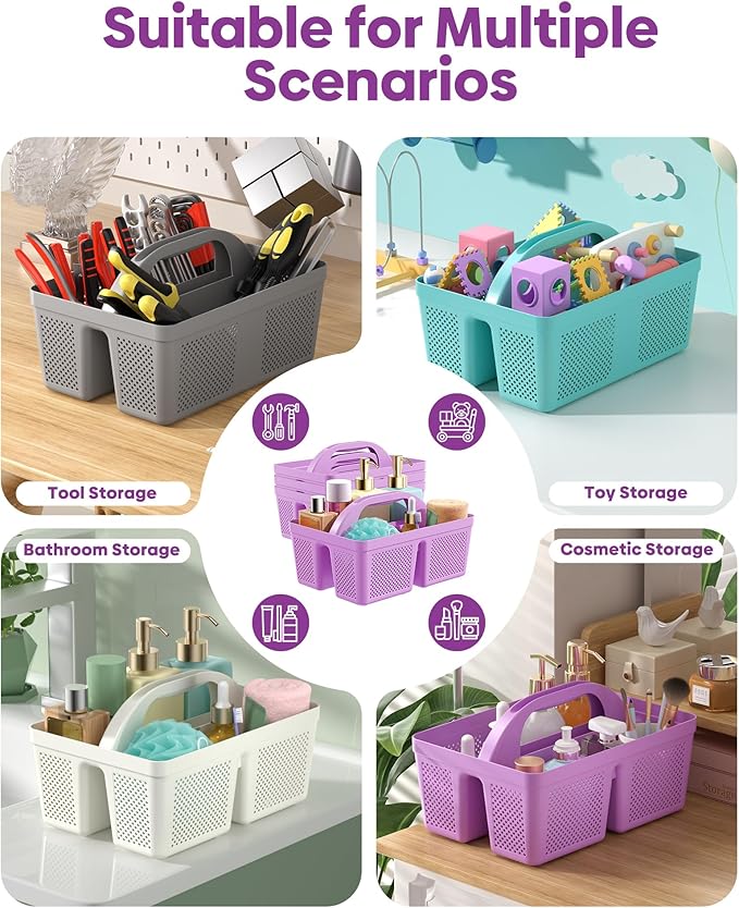 4 PCS Portable Shower Caddy, Integrated Handle, Reinforced Plastic, Organizer Storage Bathroom Supplies and Beauty Products, Cleaning Supplies, Shower Basket for Home, Dorm, Shelf and Cabinet