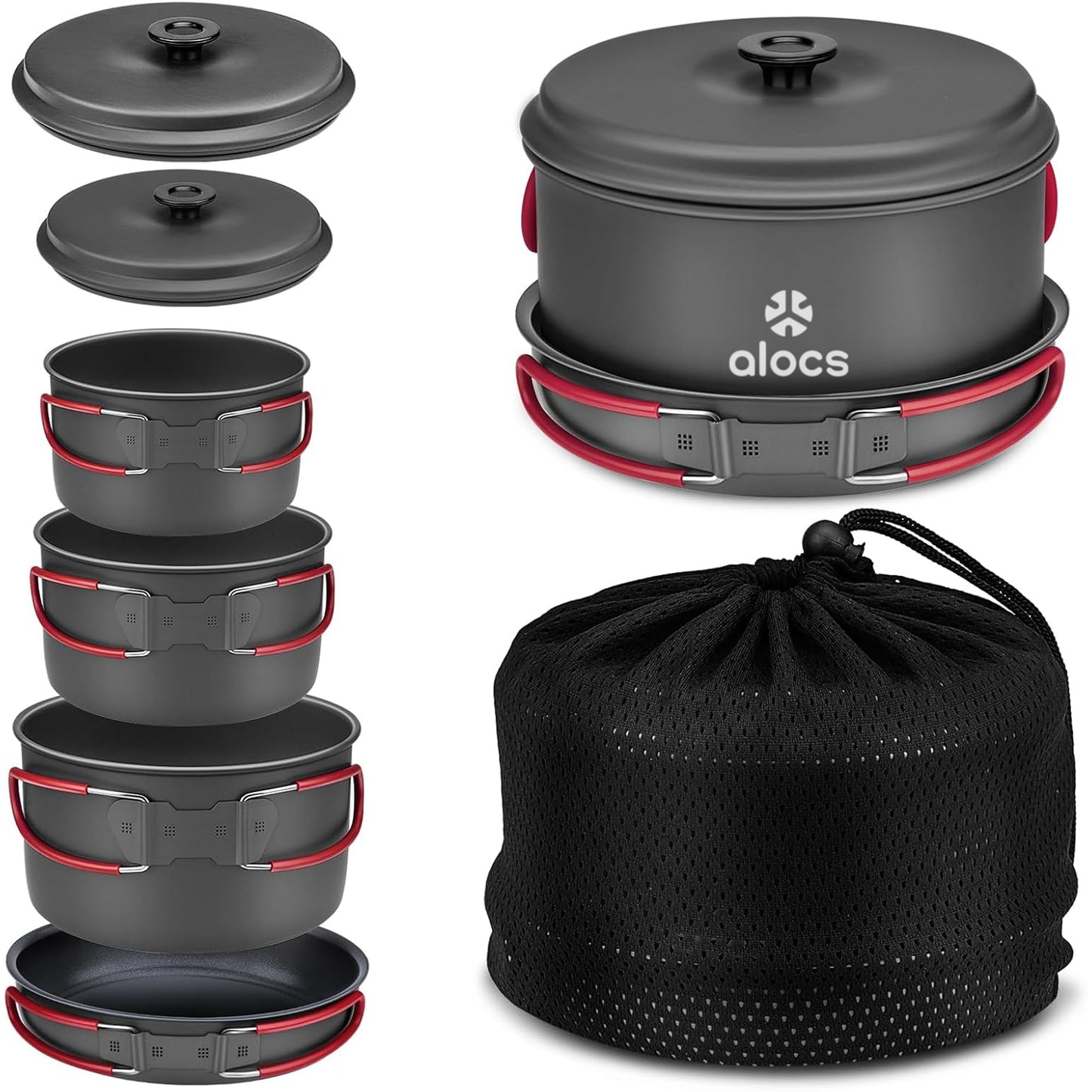 ALOCS Lightweight Camping Cookware Set, Pots and Frying Pan