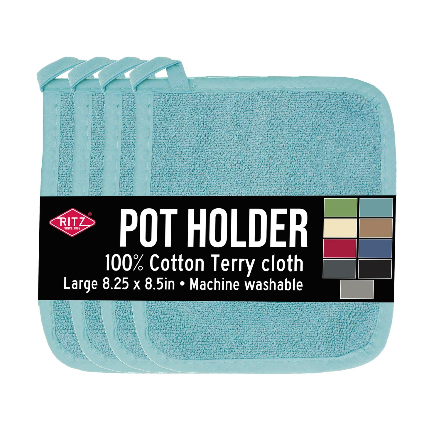 RITZ Terry Potholder & Hot Pad: Unparalleled Heat Resistant, Durable 100% Cotton – Ergonomically Designed for Optimal Grip – Easy-Care Machine Washable – 2-Pack, Latte