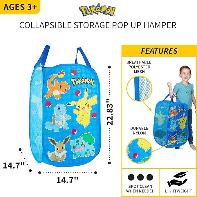 Franco Kids Room Collapsible Storage Bin Pop Up Hamper, One Size, Pokemon