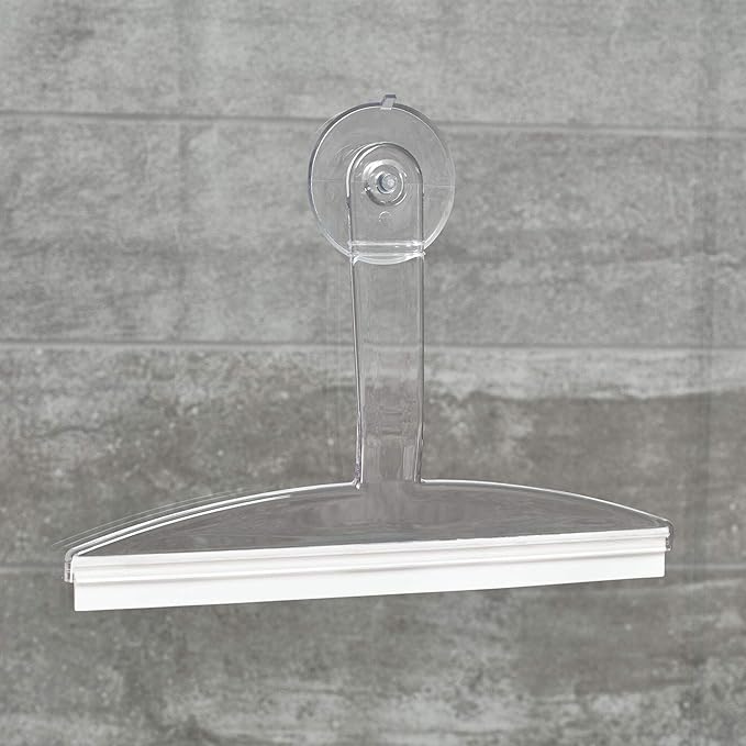 iDesign 22300 Plastic Plastic Suction Squeegee with Storage Hook Shower, Window, and Mirror Accessory for Master, Guest, Kids' Bathroom Cleaning, 12" x 10", Clear