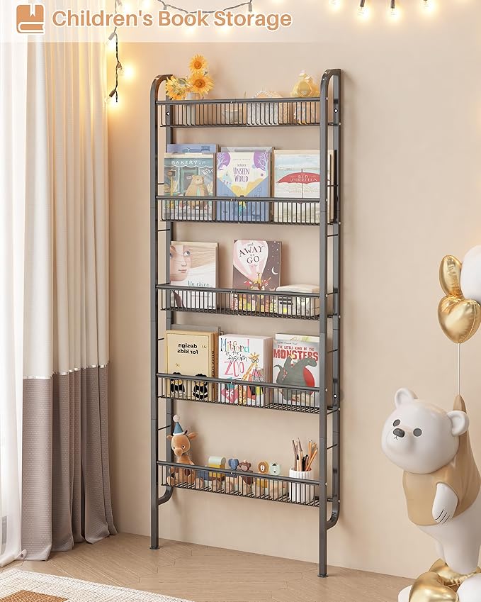 UMDONX Behind The Door Bathroom Shelf Narrow 5-Tier, Space-Saving Slim Storage Shelf Narrow Shelving Unit for Bathroom and Kitchen Black