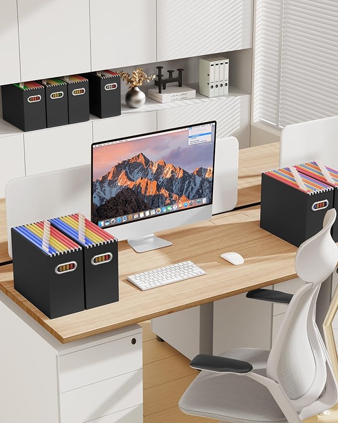 Oterri Cardboard File Organizer Box for Hanging File Folders Letter Size,File Box for Computer Desk,File Cabinet,Working Home,Office,Classroom (Black, Letter Size - 2 Packs)