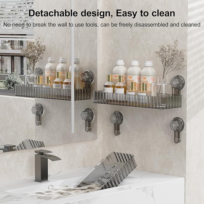 Shower Caddy Suction Cup Bathroom Shower Organizer for Bathroom Storage Home Decor & Kitchen No Drilling Large Capacity Removable and Reusable Shower Shelves for Inside. (black, square)