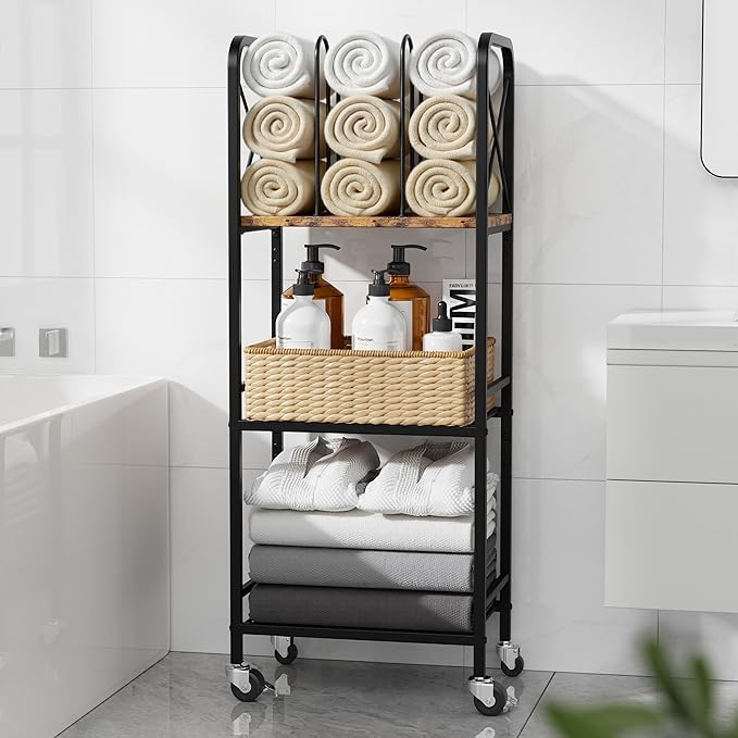 niffgaff 3-Tier Movable Towel Rack, Free-Standing Towel Holder with M-Shaped Detachable Dividers, for Bathroom, Pool