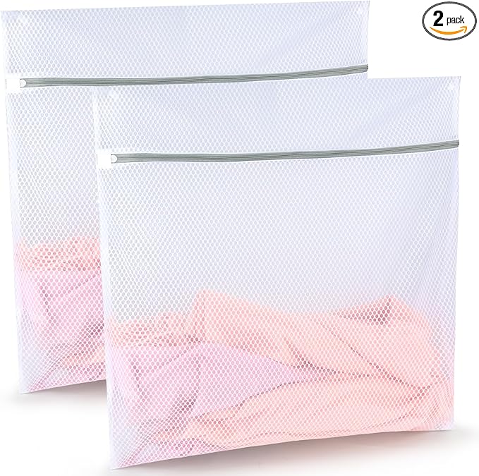 Tenn Well Durable Honeycomb Mesh Laundry Bags, 2 XX-Large 24in x 24in Washing Delicate Bags with Colorful Zipper for Huge Clothes, Curtain, Coverlet, Carpet