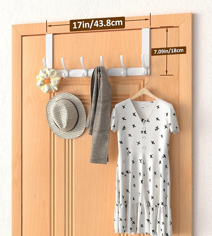Over The Door Hooks Hanger with Extended Arms, Fit 1 3/8" Door, Tool-Free Assembly, F7U, Towel Rack Organizer Holder - Glossy White