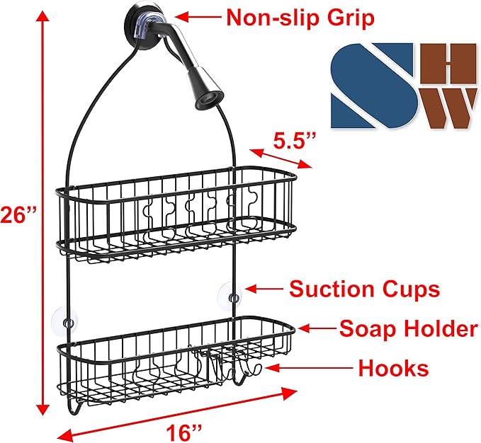 SIMPLE HOUSEWARE Bathroom Hanging Shower Head Caddy Organizer, Black